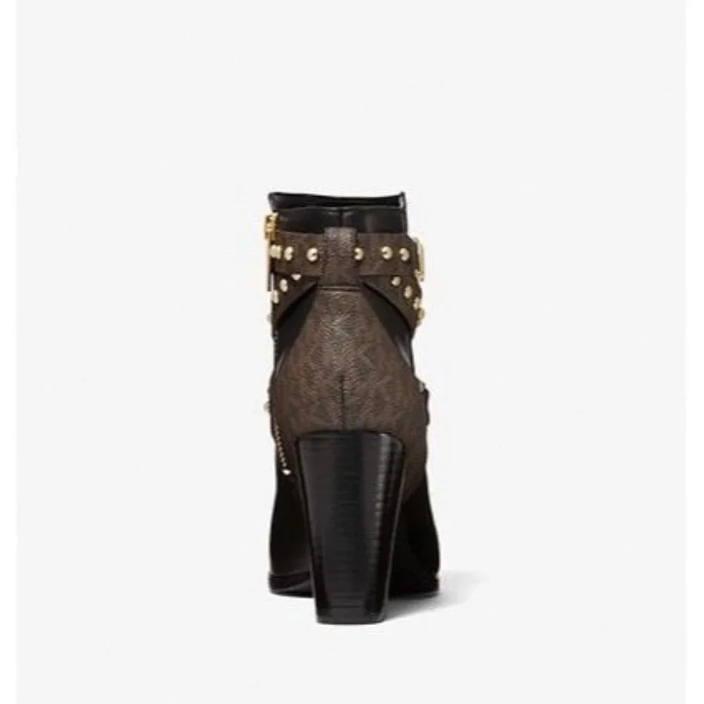 Michael Kors Kincaid Studded Logo Ankle Boot Black Brown Multi - Picture 11 of 11